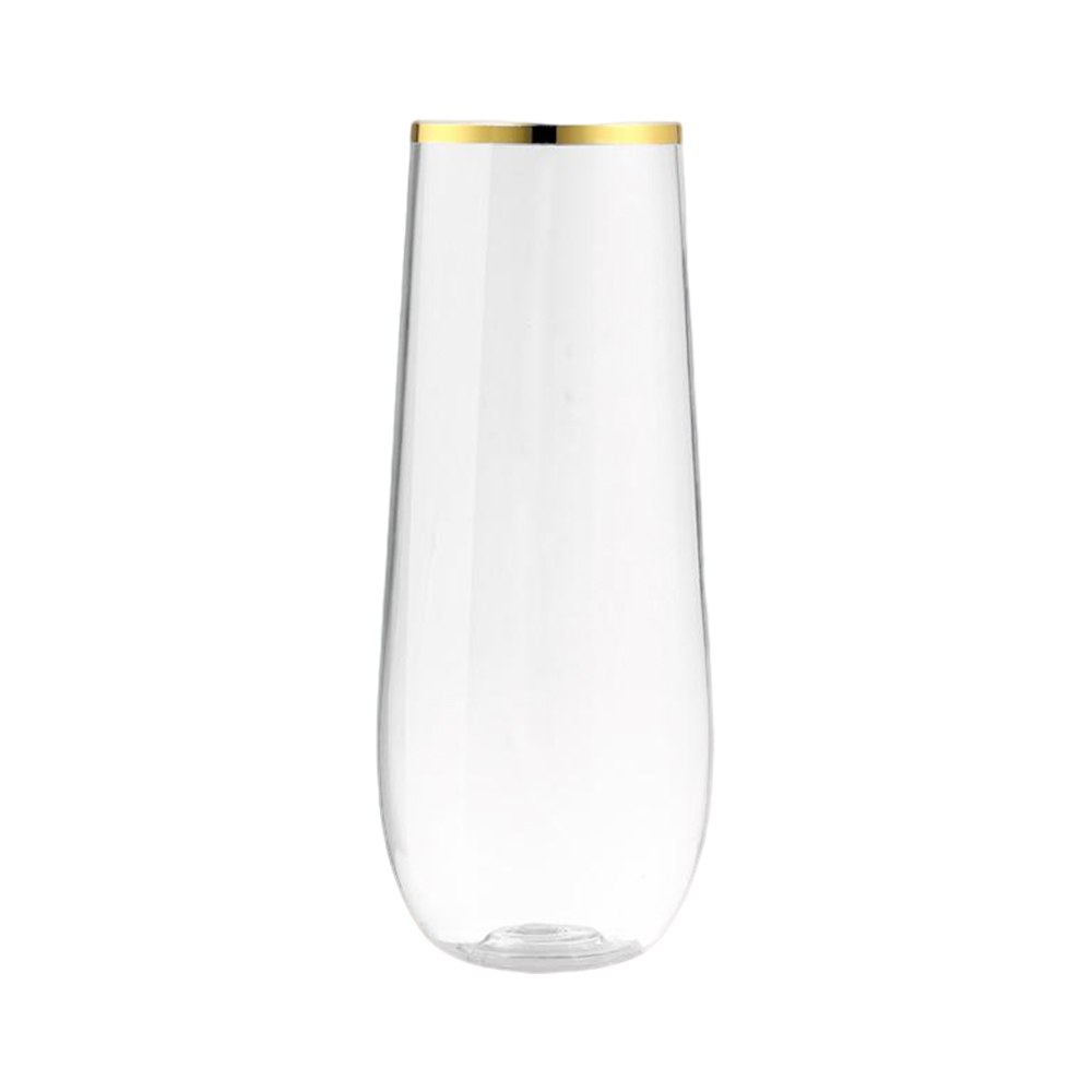 /charmlite-stemless-plastic-champagne-flutes-disposable-9-oz-gold-rim-clear-plastic-toasting-glasses-shatterproof-recyclable-and-bpa-free-10-oz-product/