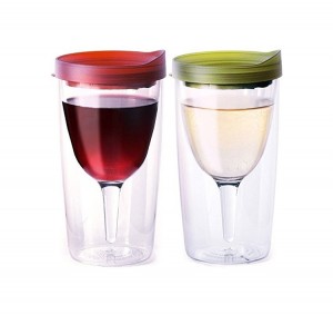 „Amazon“ perkamiausias 10 uncijų plastikinis vyno taurė, permatomas vyno stiklinės, dvigubos sienelės, izoliuotos vyno taurės su dangteliu