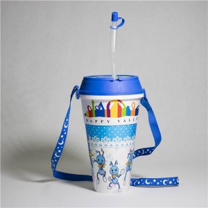 Charmlite 1000ml две в едно 2-1 pp пластмасова чаша за пиене персонализирана твърда pp чаша с купичка за закуска и сламка