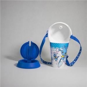 Charmlite 1000ml две в едно 2-1 pp пластмасова чаша за пиене персонализирана твърда pp чаша с купичка за закуска и сламка