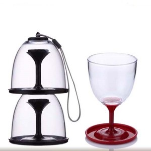 10oz Stackable Wine Tumbler Clear Collapsible Portable Plastic Waini Gilasi pẹlu Gbe Webbing Ita gbangba gilasi gilasi