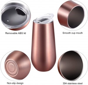 6oz Mini-Weinglas mit Doppelwand, ohne Stiel, Edelstahl, vakuumisoliert, Champagnerflöten, Weinbecher mit Deckel